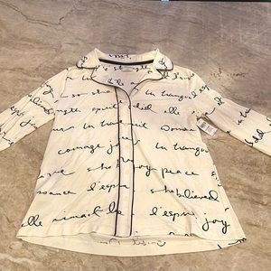 New with tags Soma Cool Nights Long Sleeve notch collar French Script Pajama Top